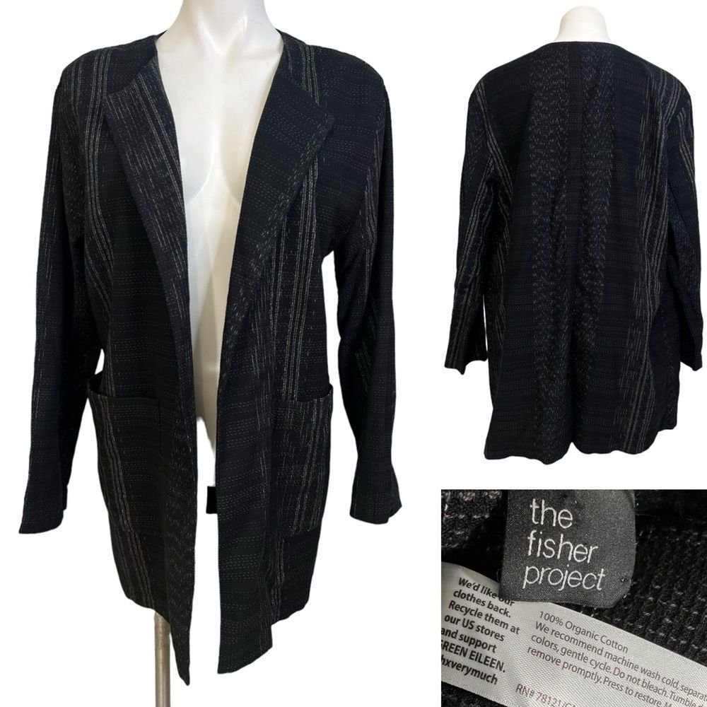 Eileen Fisher Black Open-Front Knit Cardigan